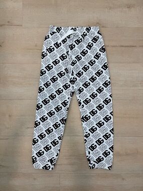 Dolce & Gabbana White Joggers with Black All-Over Logo